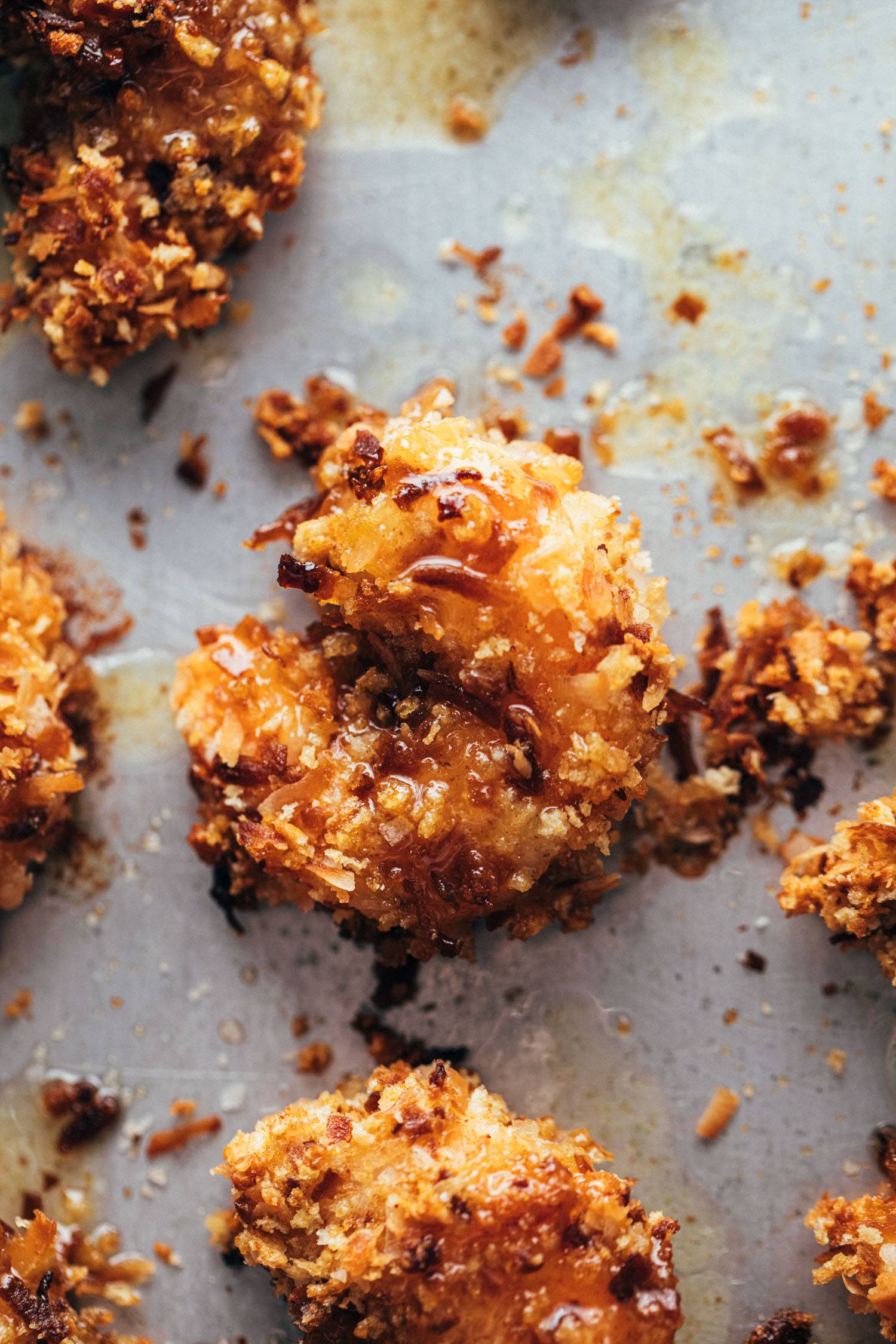 Baked coconut shrimp on a sheet pan