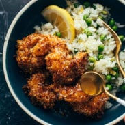 Coconut shrimp in a bowl with springy rice